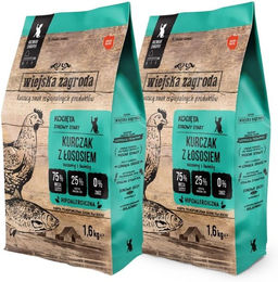 Produktbild von WIEJSKA ZAGRODA Trockenfutter Huhn und Lachs für Kätzchen getreidefrei und glutenfrei 2x1,6kg