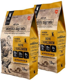Produktbild von WIEJSKA ZAGRODA Trockenfutter Pute mit Huhn für Kätzchen getreidefrei und glutenfrei 2x1,6 kg