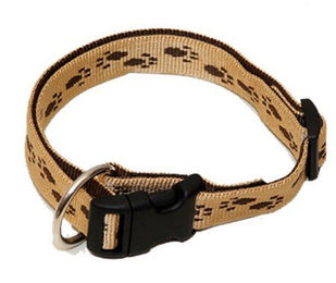 Wienerlock Hundehalsband aus Nylon in Beige mit braunen Pfötchen 30-50cm – Bild 1 von 2