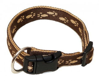 Wienerlock Hundehalsband aus Soft Nylon in Braun mit Beige Pfötchen 30-50cm mit Zugentlastung – Bild 1 von 2