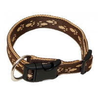 Produktbild von Wienerlock Hundehalsband aus Soft Nylon in Braun mit Beige Pfötchen 30-50cm mit Zugentlastung