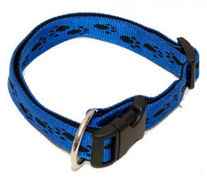 Wienerlock Hundehalsband aus wasserabweisendem Nylon in Blau mit schwarzen Pfötchen 55-90cm – Bild 1 von 2