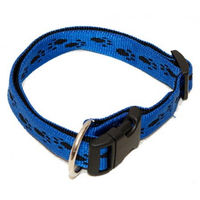 Produktbild von Wienerlock Hundehalsband aus wasserabweisendem Nylon in Blau mit schwarzen Pfötchen 55-90cm