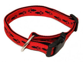 Wienerlock Hundehalsband aus wasserabweisendem Nylon in Rot mit schwarzen Pfötchen 25-35cm – Bild 1 von 2