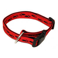 Produktbild von Wienerlock Hundehalsband aus wasserabweisendem Nylon in Rot mit schwarzen Pfötchen 25-35cm