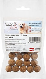 Produktbild von Wild & Fein Hirschpraline light Kausnack für Hunde hypoallergen ohne Farb- und Aromastoffe 80g