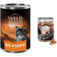 Produktbild von Wild Freedom Kombi-Paket Adult Nassfutter und RAW für Katzen Getreidefrei Mixpaket mit Huhn, Seelachs, Kaninchen, Ente und Hühnerherzen 24 x 400 g und 3 x 45 g - 6 x 400 g