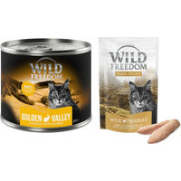 Produktbild von Wild Freedom Kombi-Paket für Adult Katzen: Getreidefreies Nassfutter Kaninchen & Huhn sowie Hühnerfilet Snacks - 6 x 200 g