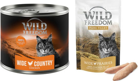 Produktbild von Wild Freedom Kombi-Paket für Katzen Adult: 24 x 200 g Nassfutter Huhn pur und 3 x 100 g Hühnerfilet Snacks, getreidefrei und mit hohem Fleischanteil - 6 x 200 g