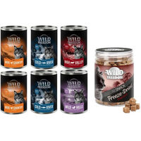 Produktbild von Wild Freedom Kombi-Paket für Katzen Adult Getreidefrei Mix aus Huhn Seelachs Rind Ente und Hühnerherzen 24 x 400 g Nassfutter und 3 x 45 g RAW - 24 x 400 g