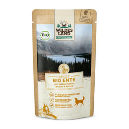 Wildes Land BIO Hundefutter Adult Ente mit Süßkartoffel und Birne Stückchen in Sauce 10 x 125 g - 10 x 125 g – Bild 1 von 3