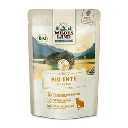 Wildes Land BIO Katzen Nassfutter Adult Ente mit Lachsöl Stückchen in Sauce 12 x 85 g - 12 x 85 g – Bild 1 von 4