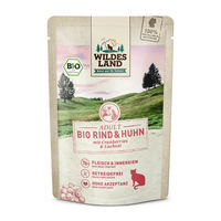 Produktbild von Wildes Land BIO Katzen Nassfutter Adult Rind und Huhn mit Stückchen in Soße 12 x 85 g Pouch - 12 x 85 g