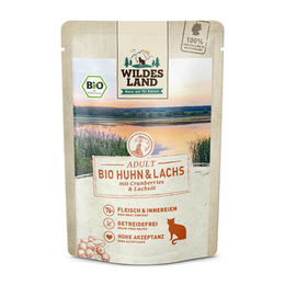 Wildes Land Bio Katzen Nassfutter Huhn und Lachs Adult 12 x 85 g Getreidefrei - 12 x 85 g – Bild 1 von 4