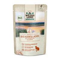 Produktbild von Wildes Land Bio Katzen Nassfutter Huhn und Lachs Adult 12 x 85 g Getreidefrei - 12 x 85 g