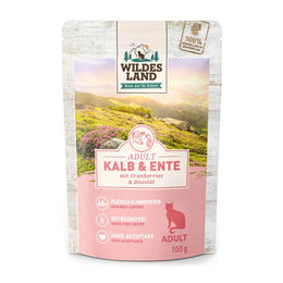 Wildes Land Cat Classic Adult Katzenfutter Kalb und Ente Stückchen in Sauce getreidefrei 12 x 100 g - 12 x 100 g – Bild 1 von 4