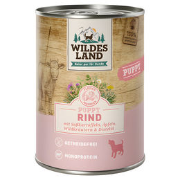 Wildes Land Classic Puppy Hundefutter Rind mit Süßkartoffel und Apfel Stückchen in Sauce 6 x 400 g - 6 x 400 g – Bild 1 von 4