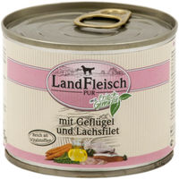 Produktbild von Wildes Land Dog Pur Hundefutter Filets Geflügel und Lachs 12x195g