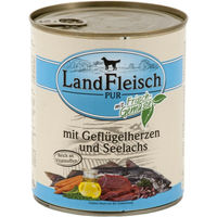 Produktbild von Wildes Land Dog Pur Hundefutter Geflügelherzen und Seelachs 6x800g - 6 x 800 g
