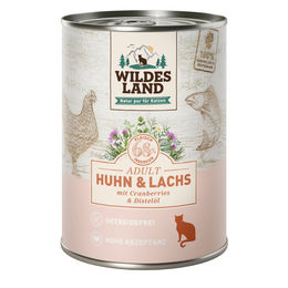 Produktbild von Wildes Land Getreidefreies Katzenfutter Huhn und Lachs mit Cranberries 6x400 g