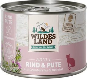 Produktbild von Wildes Land Hundefutter Rind und Pute mit Cranberries getreidefrei 6x200 g