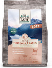 Wildes Land Hundefutter Soft Adult Truthahn und Lachs mit Reis und Wildkräutern 1,5 kg - 1,5 kg – Bild 1 von 6