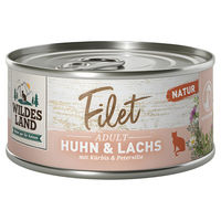 Produktbild von Wildes Land Katzen Filets Huhn und Lachs mit Kürbis getreidefrei ohne Zucker 12 x 80 g - 12 x 80 g