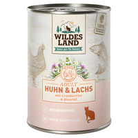 Produktbild von Wildes Land Katzen Nassfutter Adult Huhn und Lachs mit Cranberries Stückchen in Sauce Getreidefrei 6 x 400 g - 6 x 400 g