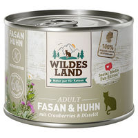 Produktbild von Wildes Land Katzen Nassfutter Classic Adult Fasan und Huhn mit Cranberries Stückchen in Sauce getreidefrei hoher Fleischanteil 6 x 200 g - 6 x 200 g