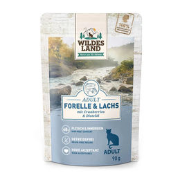 Wildes Land Katzen Nassfutter Classic Adult Forelle und Lachs Stückchen in Sauce Getreidefrei und Zuckerfrei 12 x 90 g - 12 x 90 g – Bild 1 von 3