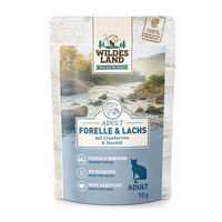 Produktbild von Wildes Land Katzen Nassfutter Classic Adult Forelle und Lachs Stückchen in Sauce Getreidefrei und Zuckerfrei 12 x 90 g - 12 x 90 g