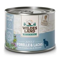 Produktbild von Wildes Land Katzen Nassfutter Classic Adult Forelle und Lachs Stückchen in Sauce getreidefrei und zuckerfrei 6 x 185 g - 6 x 185 g