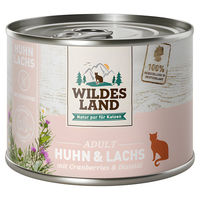 Produktbild von Wildes Land Katzen Nassfutter Classic Adult Huhn und Lachs mit Cranberries Stückchen in Sauce getreidefrei 6 x 200 g - 6 x 200 g