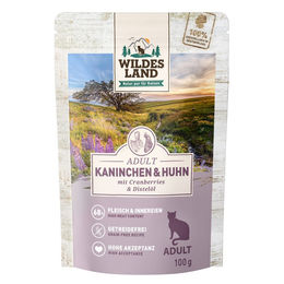 Wildes Land Katzen Nassfutter Classic Adult Kaninchen und Huhn mit Distelöl getreidefrei 12 x 100 g – Bild 1 von 2