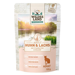 Wildes Land Katzen Nassfutter Huhn und Lachs Adult Stückchen in Sauce Getreidefrei 12 x 100 g – Bild 1 von 2