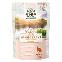 Produktbild von Wildes Land Katzen Nassfutter Huhn und Lachs Adult Stückchen in Sauce Getreidefrei 12 x 100 g