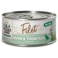 Produktbild von Wildes Land Katzen Nassfutter Huhn und Thunfisch mit Spinat Filets getreidefrei 12 x 80 g - 12 x 80 g