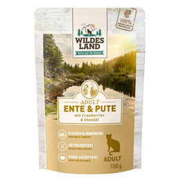 Wildes Land Katzenfutter Adult Ente und Pute mit Stückchen in Sauce getreidefrei 100g – Bild 1 von 3