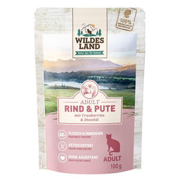 Wildes Land Katzenfutter Classic Adult Rind und Pute Stückchen in Sauce Getreidefrei ohne Zucker 12 x 100 g – Bild 1 von 2