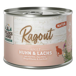 Produktbild von Wildes Land Katzenfutter Ragout Huhn Lachs mit Kürbis getreidefrei 6x180 g