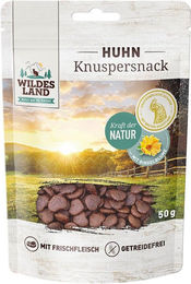 Produktbild von Wildes Land Knuspersnack Huhn mit Ringelblume 7x50 g Leckerli für Hunde