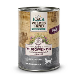 Wildes Land PUR Adult Hundefutter Wildschwein mit Distelöl Stückchen in Sauce 6 x 400 g Dose - 6 x 400 g – Bild 1 von 3