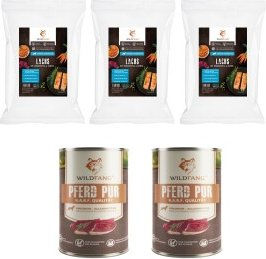 Wildfang Genussbox Junior Trocken- und Nassfutter für Pferde mit Lachs, Huhn und Truthahn zur Unterstützung von Haut, Fell, Immunsystem sowie Gelenken und Knochen – Bild 1 von 2