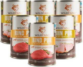Wildfang Nassfutter Mix für Hunde Adult Huhn und Rind mit hohem Fleischanteil 6 x 800g Dosen – Bild 1 von 3