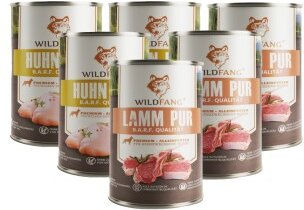 Wildfang Nassfutter Mix Huhn und Lamm für Adult Hunde mit hohem Fleischanteil 6 x 400g – Bild 1 von 3