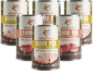 Wildfang Nassfutter Mix Huhn und Lamm für Adult Hunde mit hohem Fleischanteil 6 x 800g Dosen – Bild 1 von 3