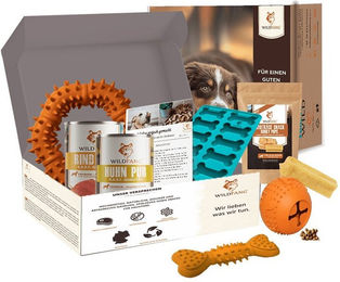 Wildfang Zauberbox M Kauspielzeug Set aus Naturkautschuk und Naturkauartikeln Lamm Huhn Rind Bunt – Bild 1 von 7