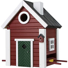 Wildlife Garden Multiholk Schwedenkate Vogelhaus aus Holz als Kombinationslösung aus Futterhaus und Nistkasten in Rot – Bild 1 von 13