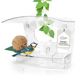 WILDLIFE HOME 3in1 Fenster-Futterhaus für Vögel aus transparentem Acrylglas mit Futterstation und Tränke – Bild 1 von 13