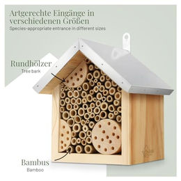 WILDLIFE HOME Bienenhotel 2er Set aus Holz mit Metalldach als Insektenhotel Nisthilfe für Wildbienen – Bild 1 von 8